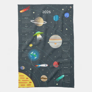 Kalender för Retro Rymden 2026 Kökshandduk