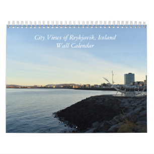 Kalender för Reykjavik-Islandets stadsvyer