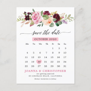 Kalender för Rosa Blommigt Spara datum Meddelande Vykort