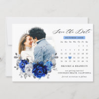 Kalender för royal Blue White Silver Metallic Blom