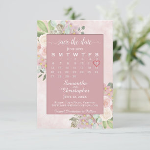 Kalender för Rustic Dusty Ro Vår Blommigt Bröllop Spara Datumet