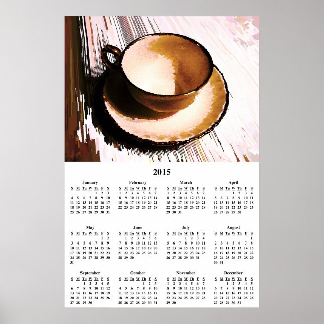 Kalender för tea Kopp & Saucer Wall 2015 Poster (Framsidan)