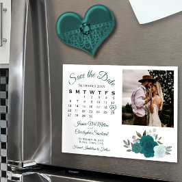 Kalender för Teal & Aqua Ro och fotospara datum Magnetisk Inbjudningskort