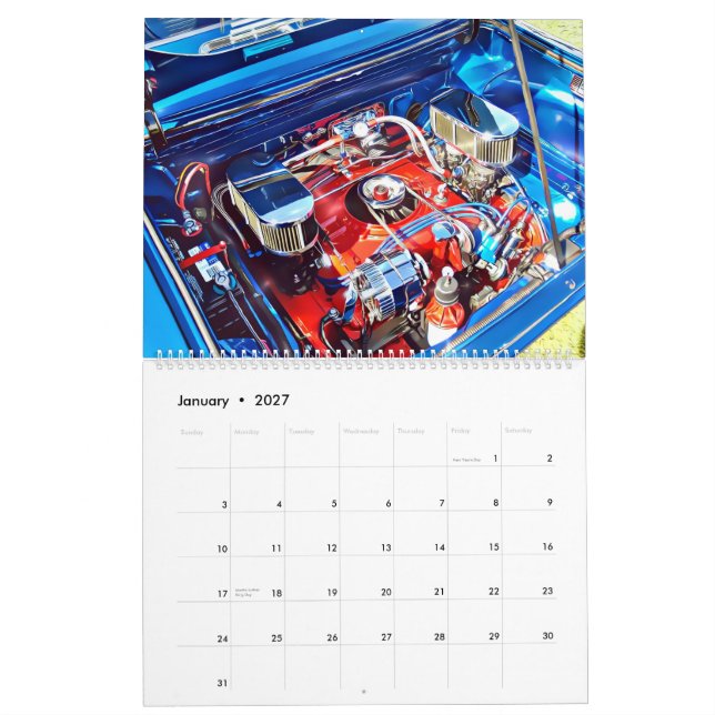 Kalender för två sidor med stor korv (Jan 2027)