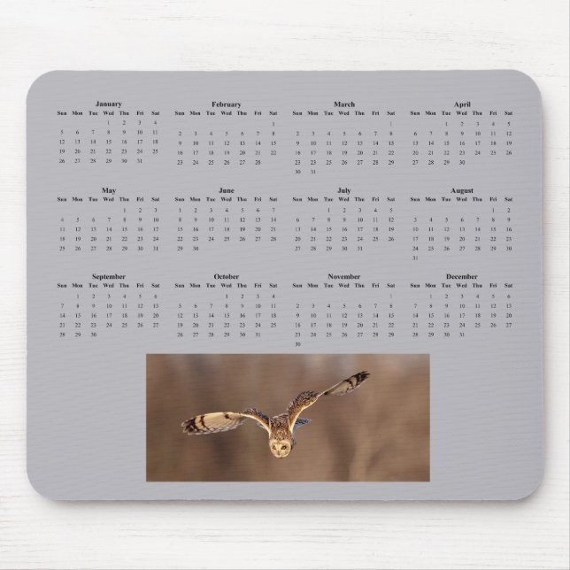 Kalender för uggla-fullt på kort 2025 musmatta (Framsidan)