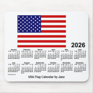 Kalender för USA flagga 2026 från Janz Mouse Pad Musmatta