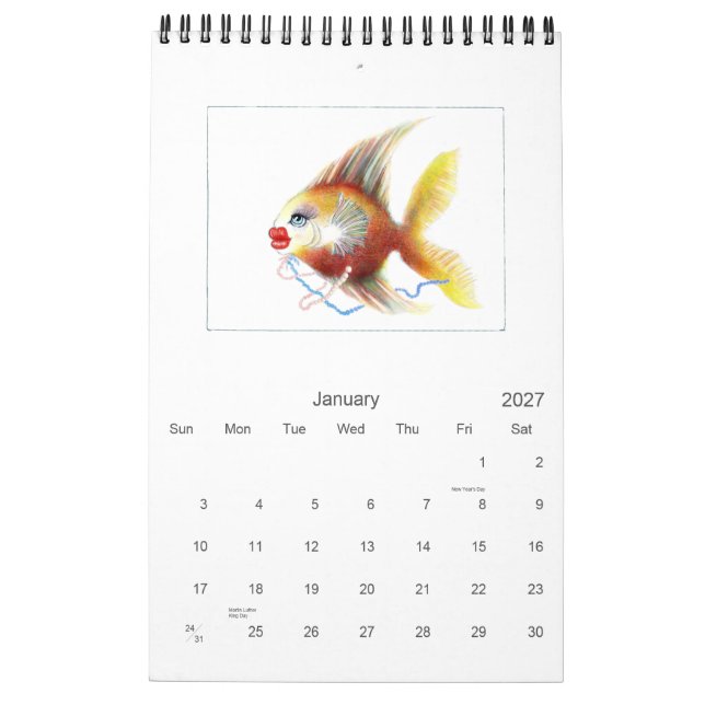 Kalender för utskriven anpassningsbar: Fantasy Fis (Jan 2027)