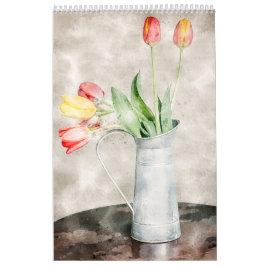 Kalender för vattenfärgsblommor