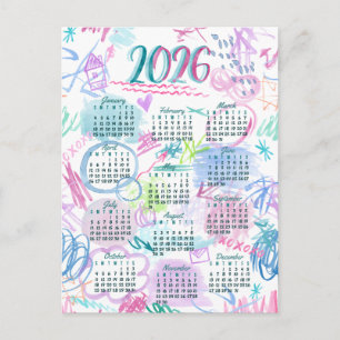 Kalender för vattenfärgskript helg vykort