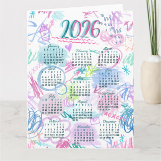 Kalender för vattenfärgskript kort