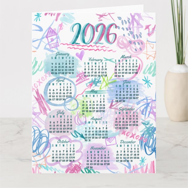 Kalender för vattenfärgskript kort (Framsida)