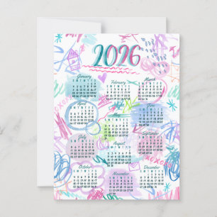 Kalender för vattenfärgskript vykort