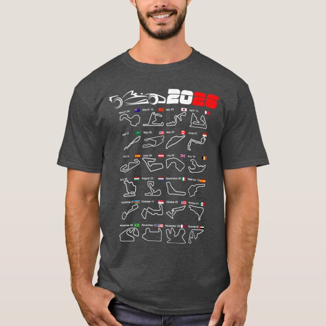Kalender Formel tävling-bilar 2026-kretsar v2 T Shirt (Framsida)