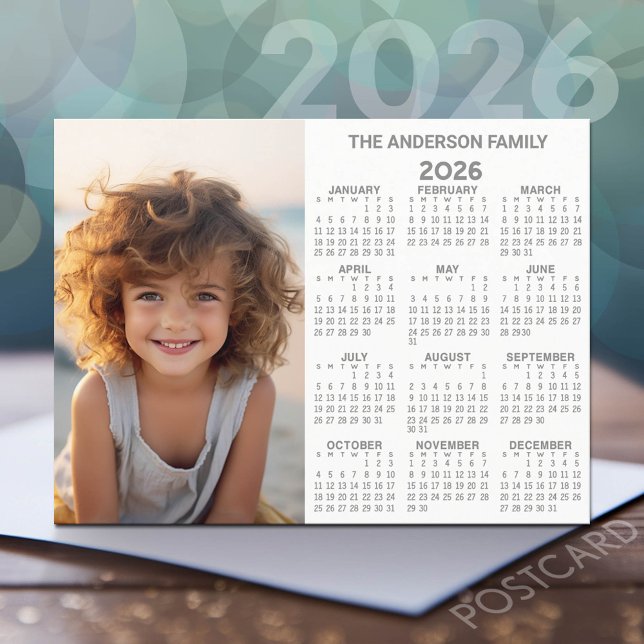 Kalender - Fotoårsvy - modern Fullt Vykort (2026 Calendar Postcard)