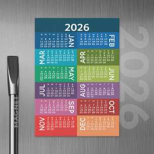 Kalender - Fullt år med färgade månader för funky