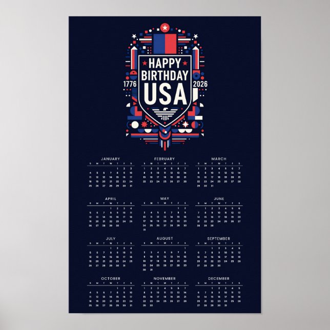 Kalender Glad födelsedag USA 250 Poster (Framsidan)