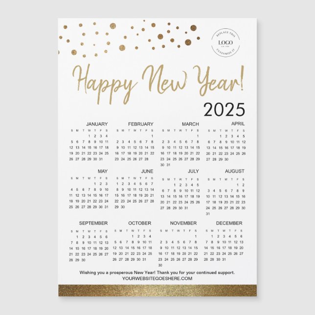 Kalender Gott nytt år 2025 Din Logotyp Guld (Framsida)
