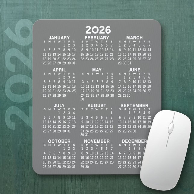 Kalender - grått-bakgrund - Lodrät Musmatta (2026 Calendar Mousepad)