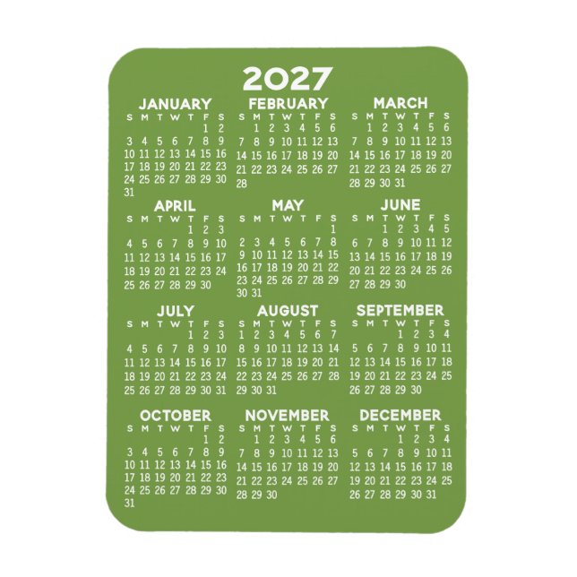 Kalender - Grundläggande Minimal Grön och Vit Mode Magnet (Vertikal)