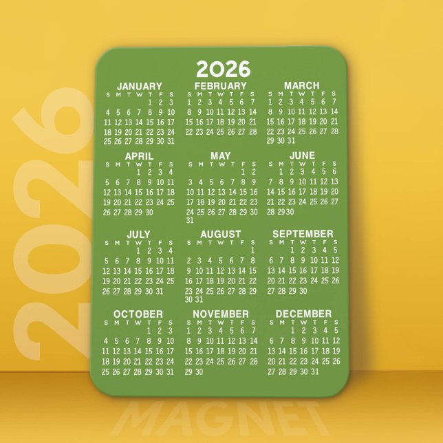 Kalender - grundläggande minimal Grönt och modern  Magnet (2026 Calendar Magnet)