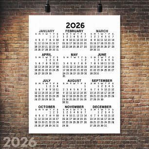 Kalender - Grundläggande Minimal Svart och Vit Poster
