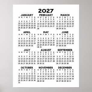Kalender - Grundläggande Minimal Svart och Vit Poster