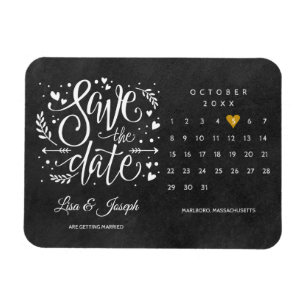 Kalender Guld Heart Chalkboard Spara datum Magnet