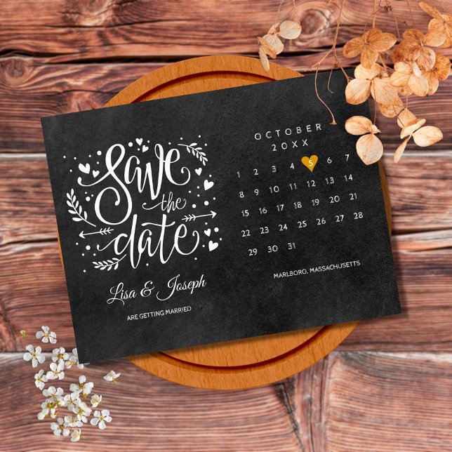 Kalender Guld Heart Chalkboard Spara datum Meddelande Vykort (Skapare uppladdad)