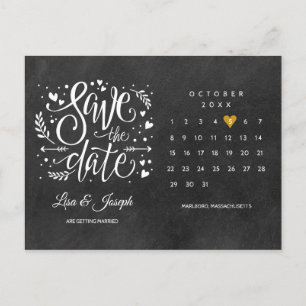 Kalender Guld Hjärt Svart Taffel Foto Spara Datum Vykort