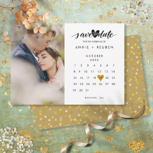 Kalender Guld Hjärtan Konfetti Foto Bröllop Spara Datumet