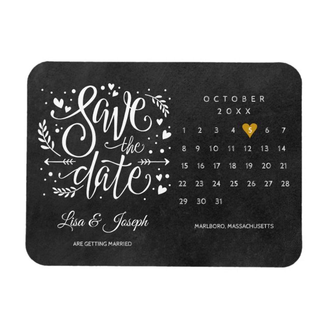 Kalender Guld Hjärtat Kritskrift Spara Datum Magnet (Horisontell)