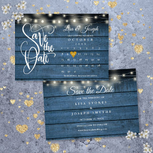 Kalender Guld Hjärtat Rustik Blå Trä Bröllop Spara Datumet