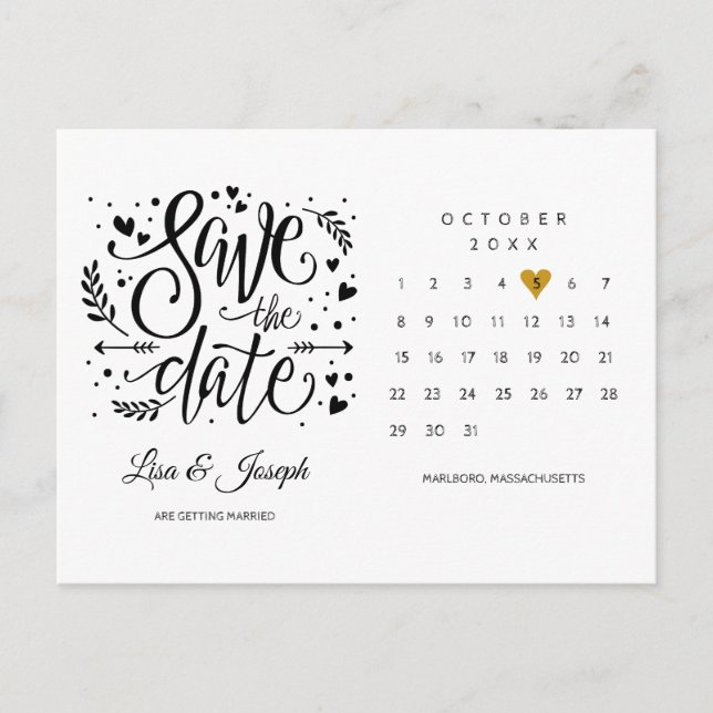 Kalender Guld Hjärtat Spara Datum Vykort (Framsida)