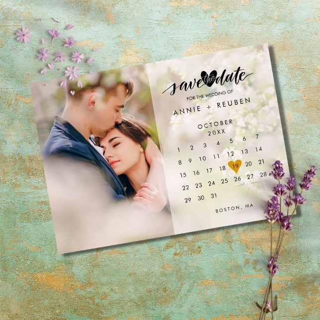 Kalender Guld Kärlek Heart Photo Save Date Vykort (Skapare uppladdad)