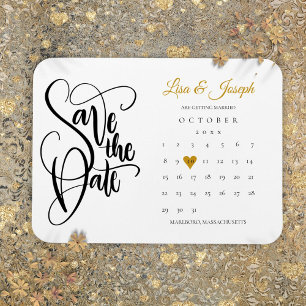 Kalender Guld Kärlek Hjärtan Bröllop Spara Datum Magnet