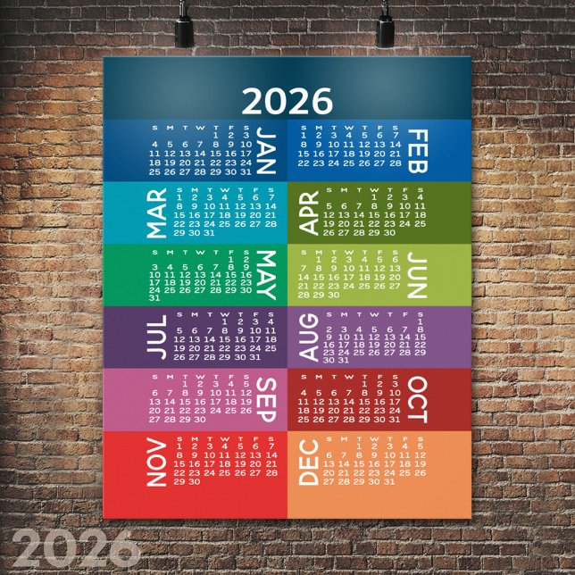 Kalender - Hela året med funkiga färgglada månader Poster (2026 Calendar Poster)