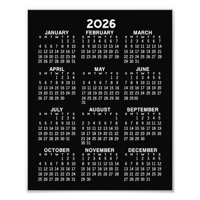 Kalender - helårsvy vertikal - Svart Fototryck (Framsidan)