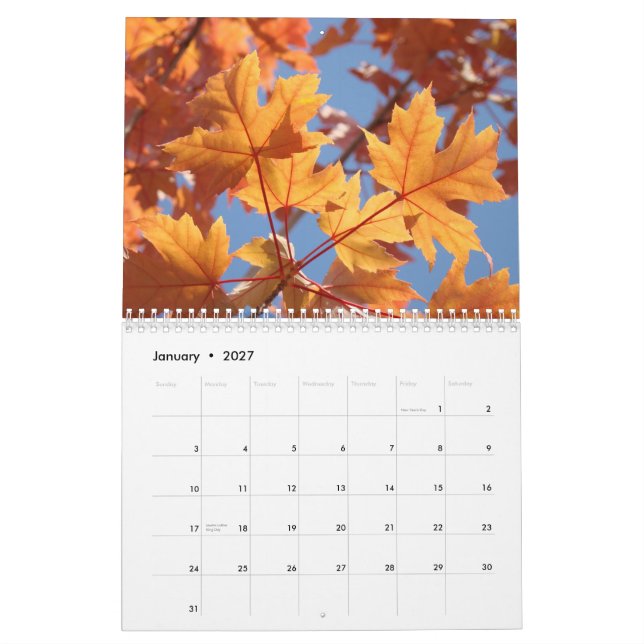 KALENDER  HÖST Kalendrar HÖST KONST Löv (Jan 2027)