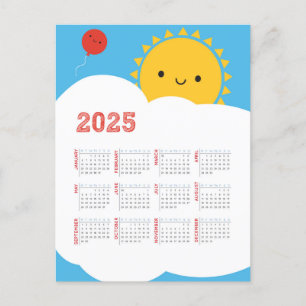 Kalender Kawaii Lycklig Sol 2025 Vykort
