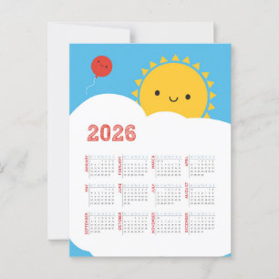 Kalender Kawaii Lycklig Sol 2026 Vykort