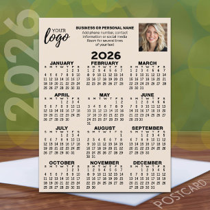 Kalender - logotyp, foto, affärskontakt - beige vykort