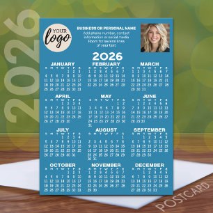 Kalender - logotyp, foto, affärskontakt - blått vykort