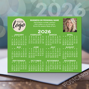 Kalender - logotyp, foto, affärskontakt - grönt vykort