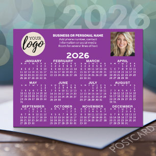 Kalender - logotyp, foto, affärskontakt - lila vykort