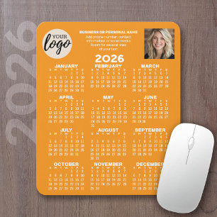 Kalender - logotyp, foto, affärskontakt - orange musmatta