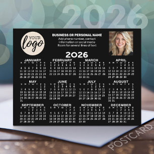 Kalender - logotyp, foto, affärskontakt - svart vykort
