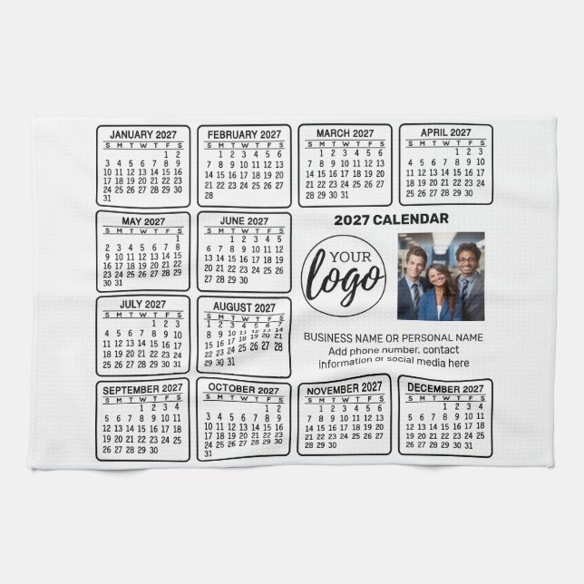Kalender - logotyp, fotoföretag kökshandduk (Horisontell)