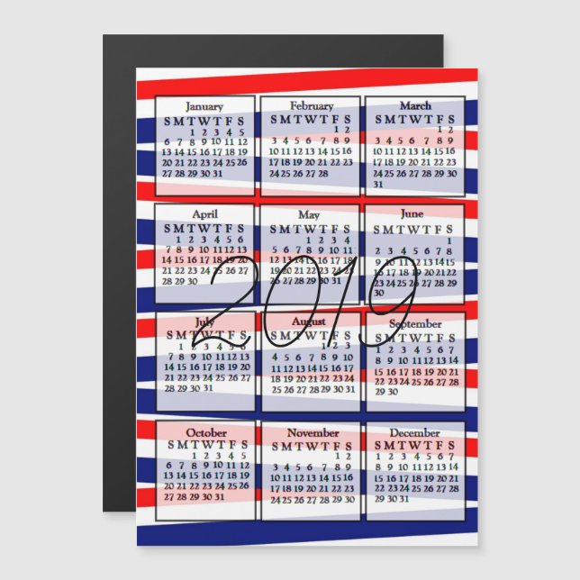 Kalender Magnet Patriotic Background 2019 (Fram/baksida)
