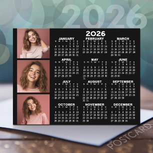 Kalender med 3 fotokollage - svart vykort