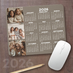 Kalender med 3 fotokollage - taupe musmatta